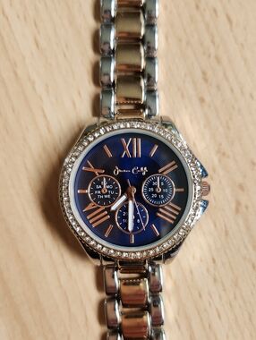 Women's Two-Tone Navy Dial Crystal Bezel Watch
